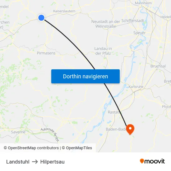 Landstuhl to Hilpertsau map