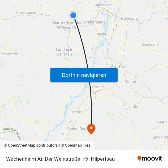 Wachenheim An Der Weinstraße to Hilpertsau map