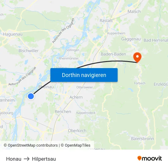 Honau to Hilpertsau map