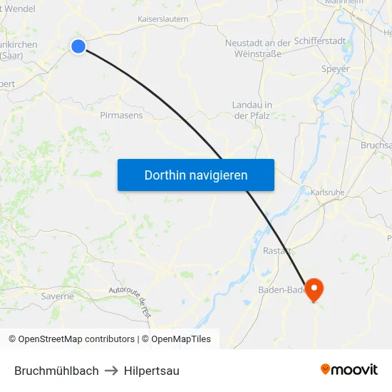 Bruchmühlbach to Hilpertsau map