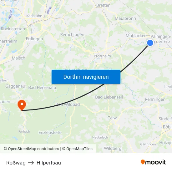 Roßwag to Hilpertsau map