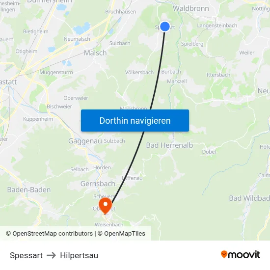 Spessart to Hilpertsau map