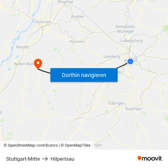 Stuttgart-Mitte to Hilpertsau map
