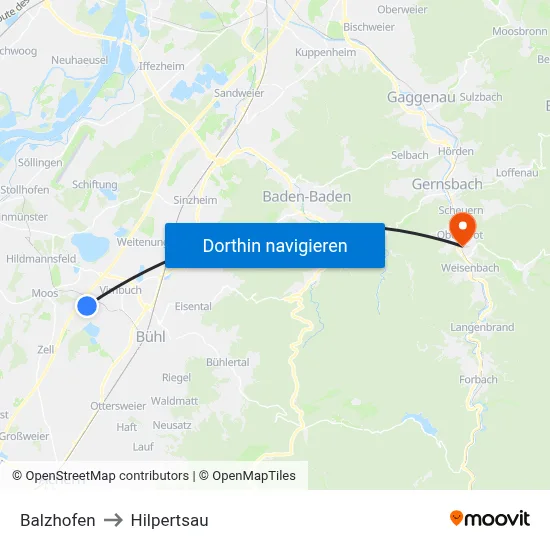 Balzhofen to Hilpertsau map