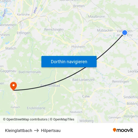 Kleinglattbach to Hilpertsau map