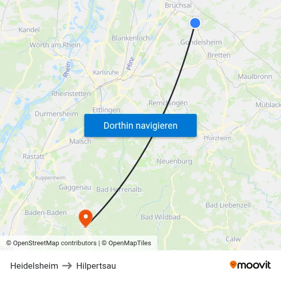 Heidelsheim to Hilpertsau map
