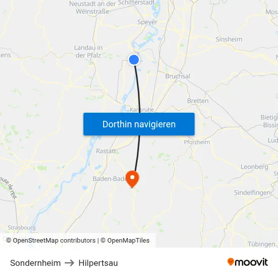 Sondernheim to Hilpertsau map