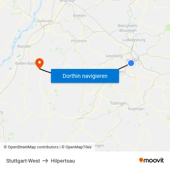 Stuttgart-West to Hilpertsau map