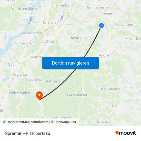 Sprantal to Hilpertsau map