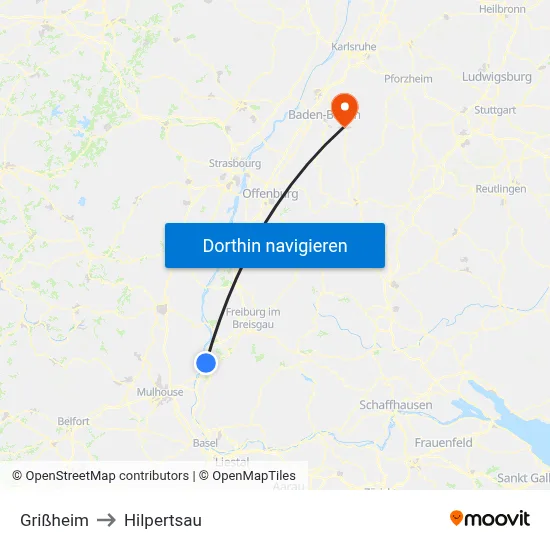 Grißheim to Hilpertsau map
