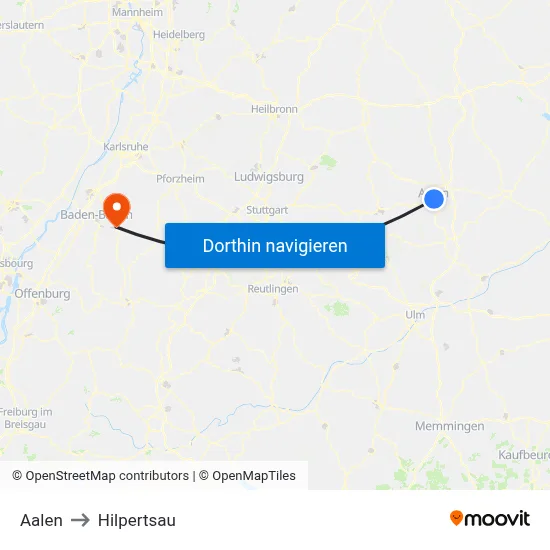 Aalen to Hilpertsau map