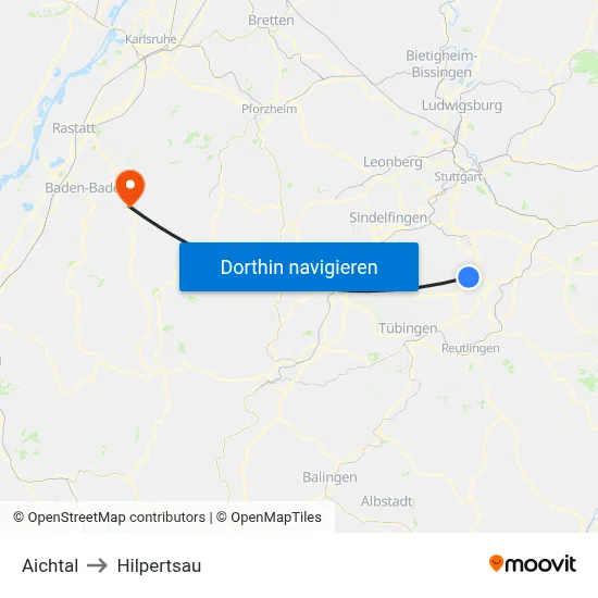 Aichtal to Hilpertsau map
