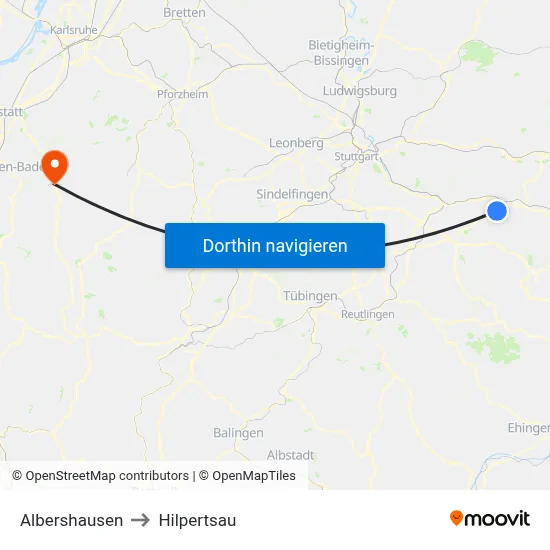 Albershausen to Hilpertsau map