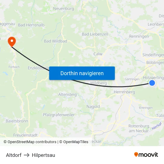 Altdorf to Hilpertsau map