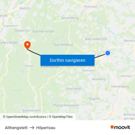 Althengstett to Hilpertsau map