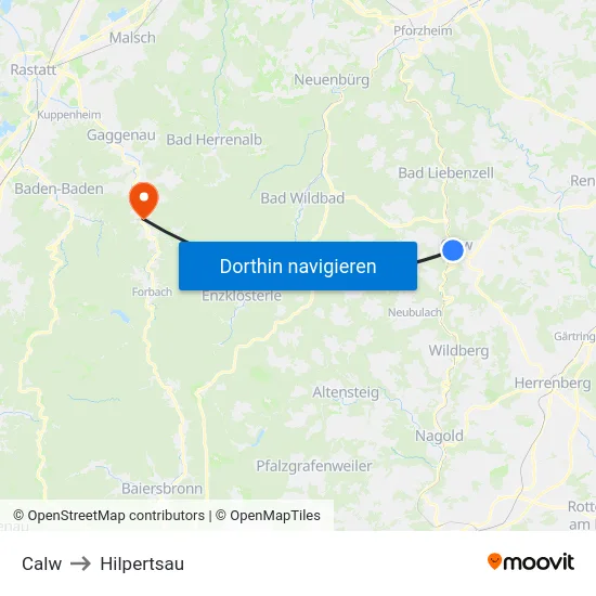Calw to Hilpertsau map