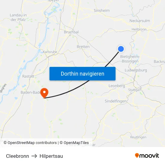 Cleebronn to Hilpertsau map
