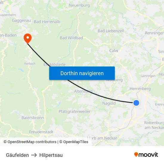 Gäufelden to Hilpertsau map