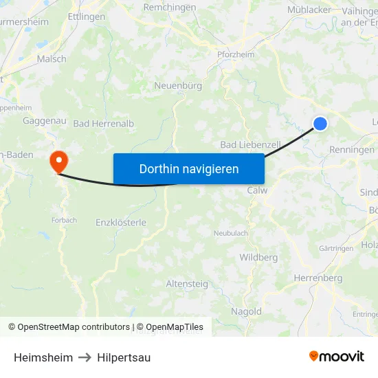 Heimsheim to Hilpertsau map