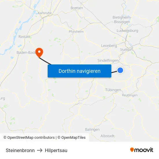Steinenbronn to Hilpertsau map
