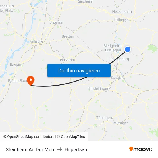 Steinheim An Der Murr to Hilpertsau map