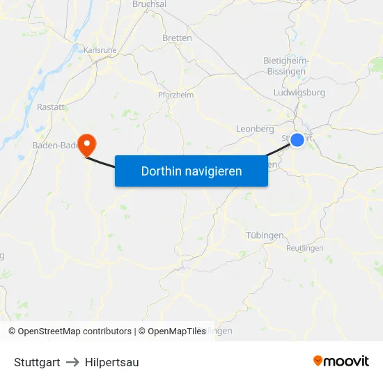 Stuttgart to Hilpertsau map