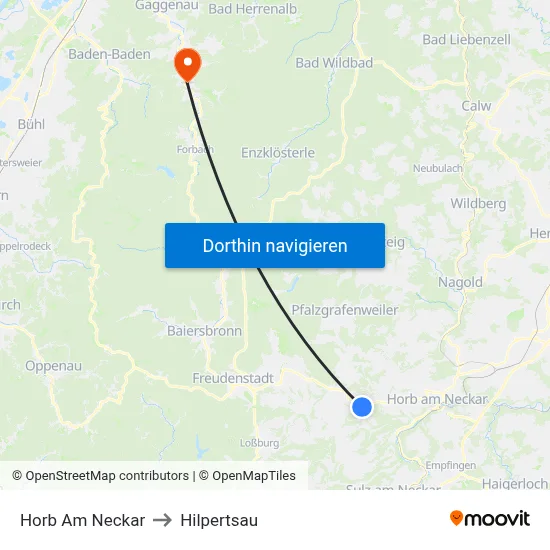 Horb Am Neckar to Hilpertsau map