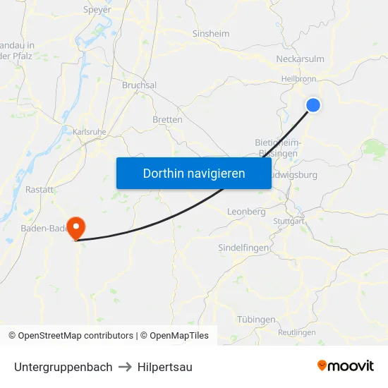 Untergruppenbach to Hilpertsau map