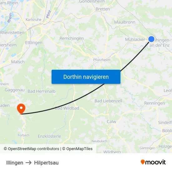 Illingen to Hilpertsau map