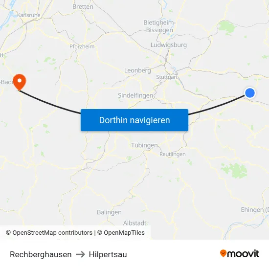 Rechberghausen to Hilpertsau map
