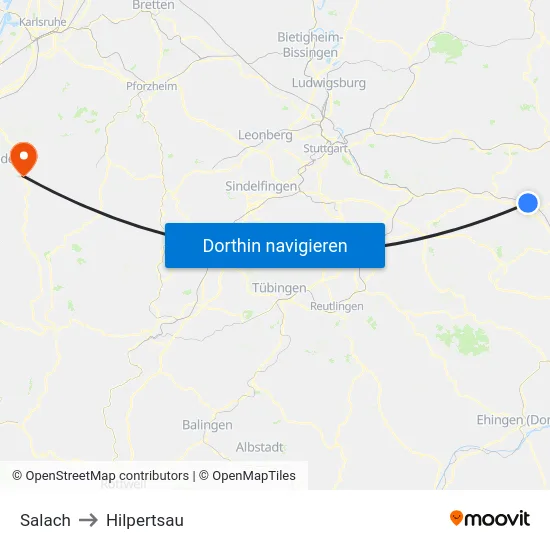 Salach to Hilpertsau map