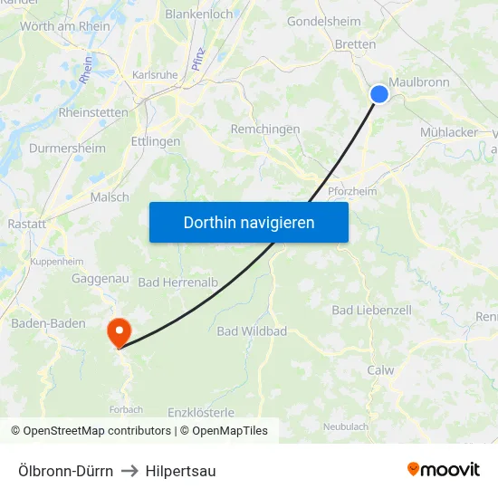 Ölbronn-Dürrn to Hilpertsau map