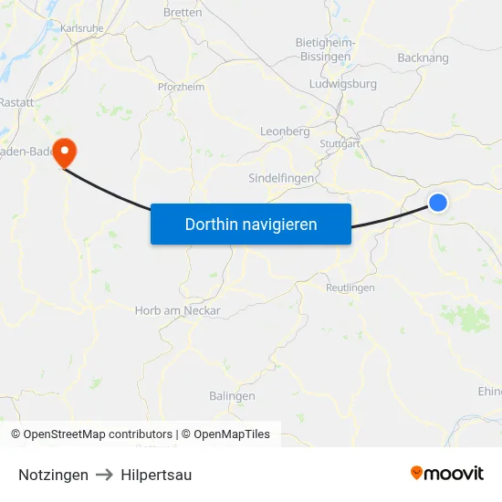Notzingen to Hilpertsau map