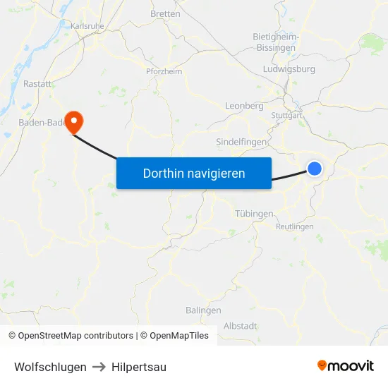 Wolfschlugen to Hilpertsau map