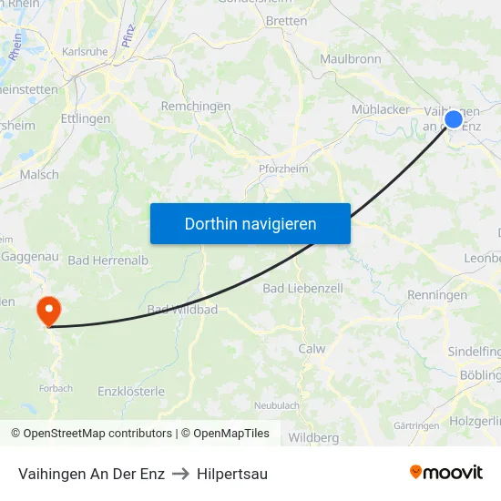 Vaihingen An Der Enz to Hilpertsau map