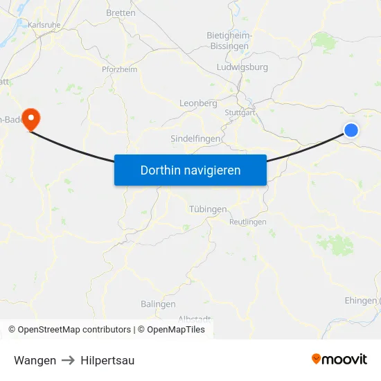 Wangen to Hilpertsau map