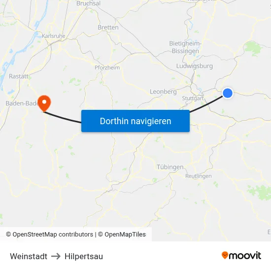 Weinstadt to Hilpertsau map