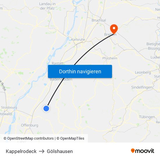 Kappelrodeck to Gölshausen map