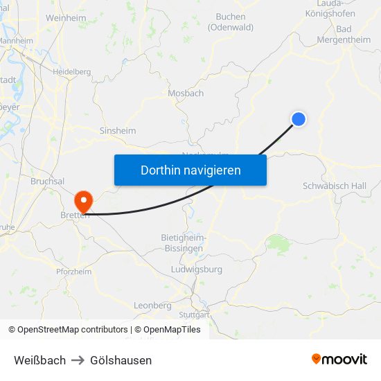 Weißbach to Gölshausen map