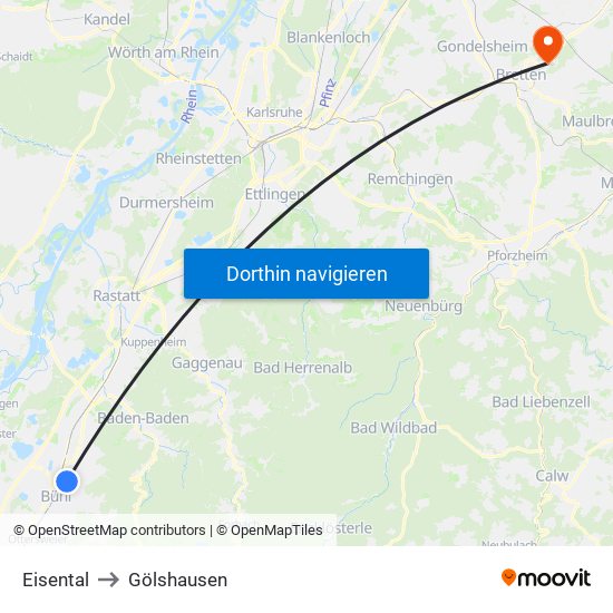 Eisental to Gölshausen map