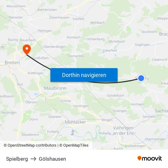 Spielberg to Gölshausen map