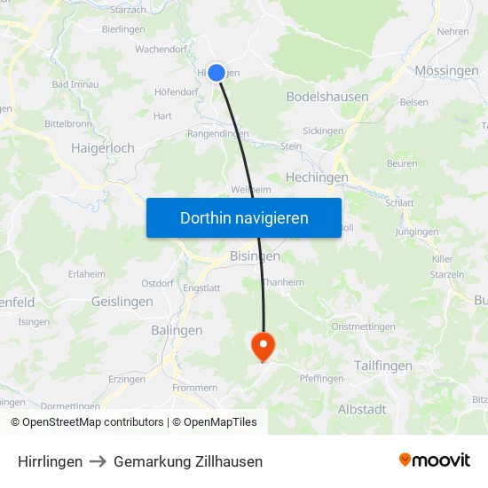 Hirrlingen to Gemarkung Zillhausen map
