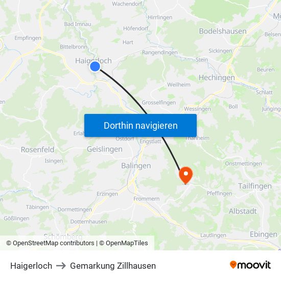 Haigerloch to Gemarkung Zillhausen map