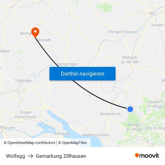 Wolfegg to Gemarkung Zillhausen map