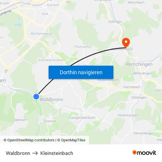 Waldbronn to Kleinsteinbach map