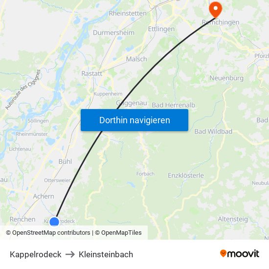 Kappelrodeck to Kleinsteinbach map