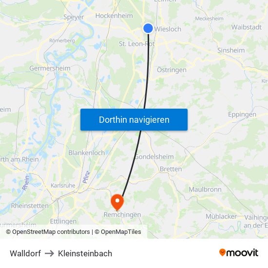 Walldorf to Kleinsteinbach map