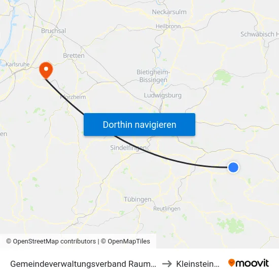 Gemeindeverwaltungsverband Raum Bad Boll to Kleinsteinbach map