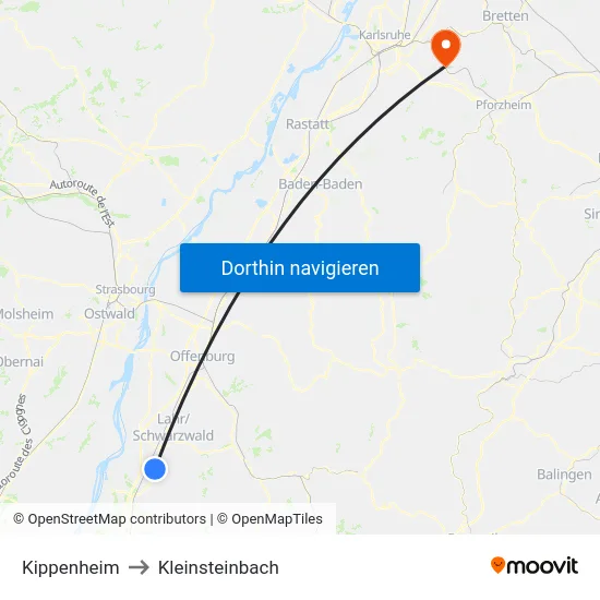 Kippenheim to Kleinsteinbach map