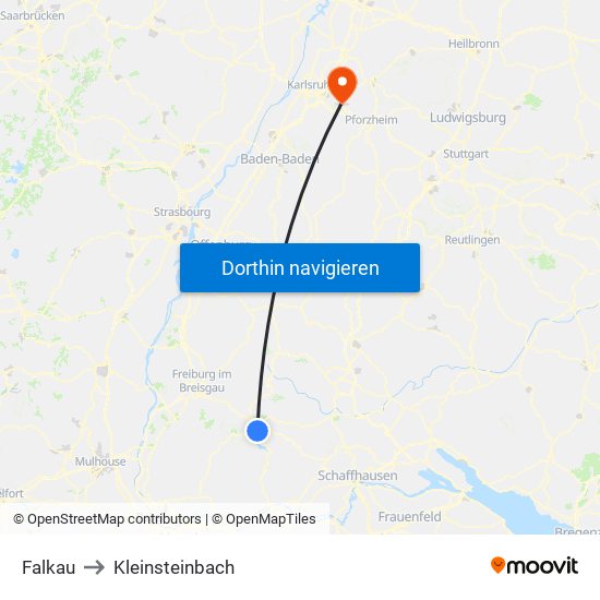 Falkau to Kleinsteinbach map